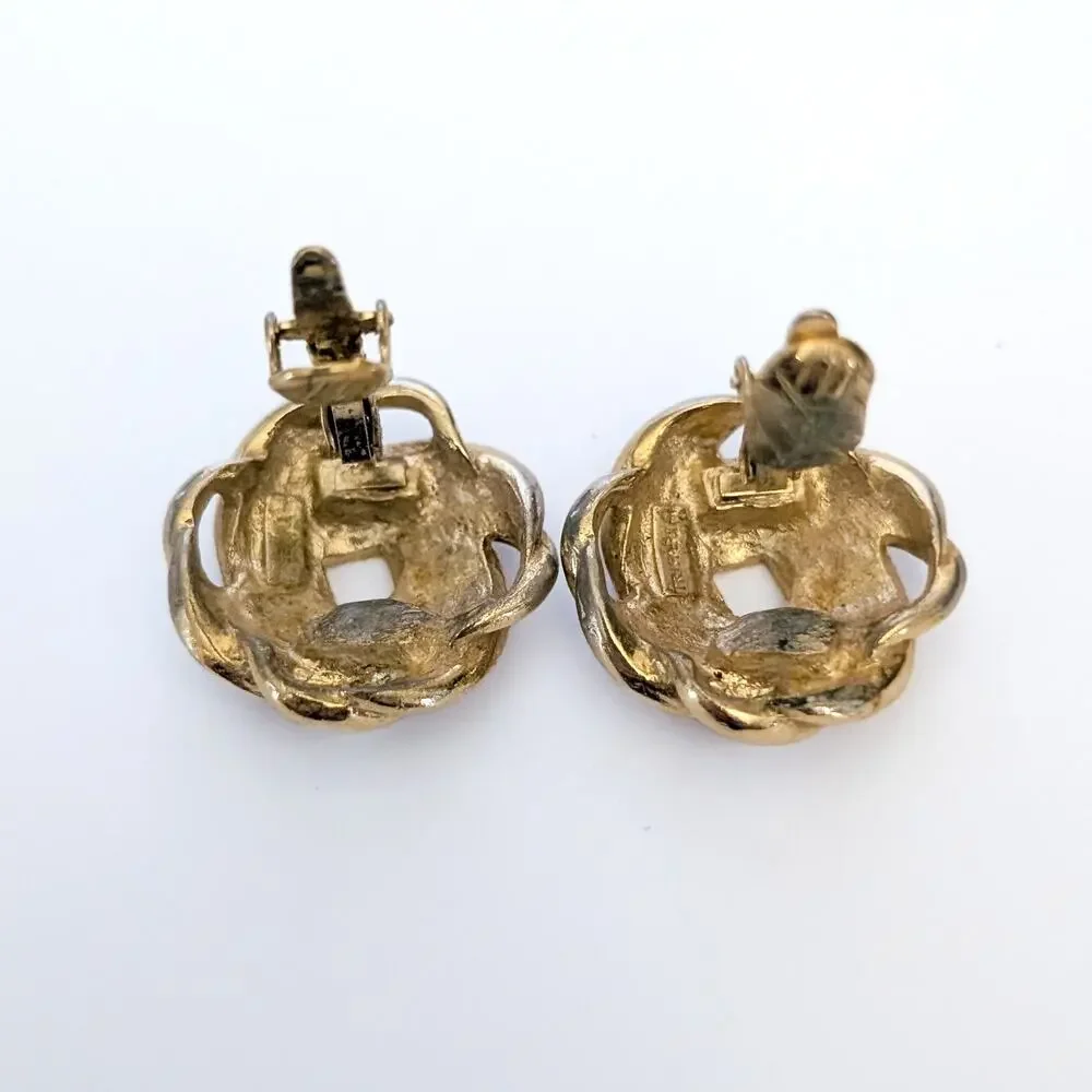 Vintage Trifari Clip On Earrings Statement Large Gold Tone 1